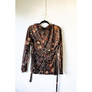 Vtg Meg Madison Brown orange floral 70's top blouse S collar hippie retro boho